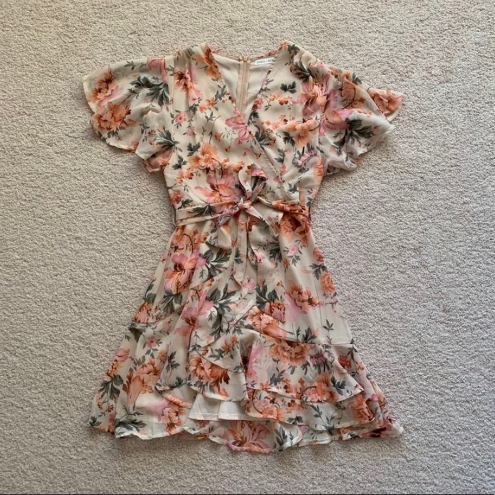 Selfie Leslie  Saints + Secrets Peachy Pink Rose Surplice Wrap Dress